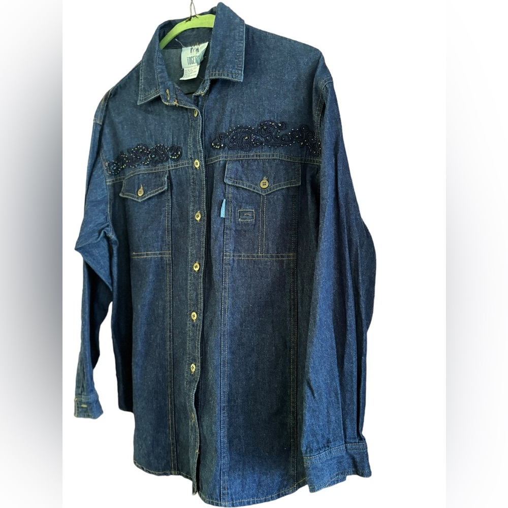 Blue Embellished Denim Western Button Down Cowgirl Shirt Women’s Size S - Picture 7 of 10